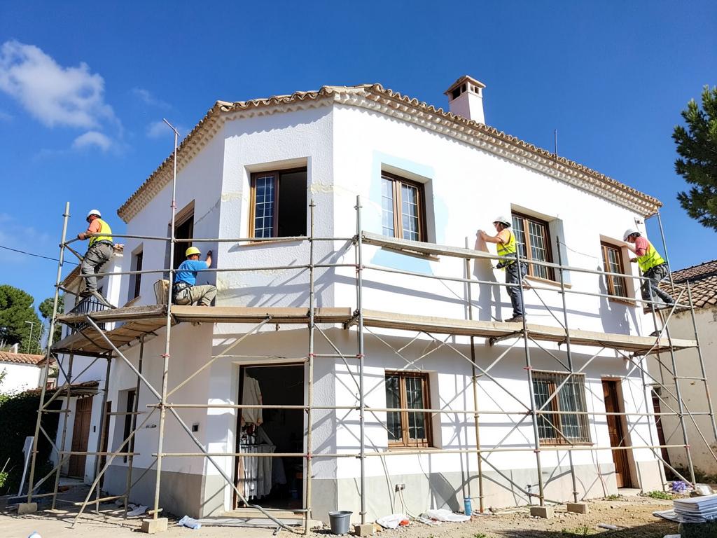Before and after of a facade restoration in Guardamar